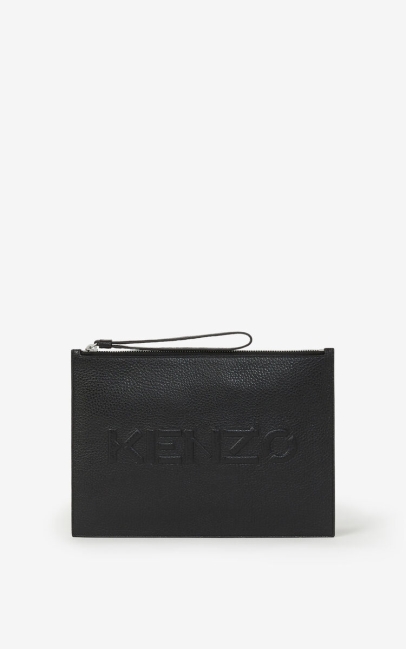Kenzo Women Kenzo Imprint Large Grained Leather Pouch Black